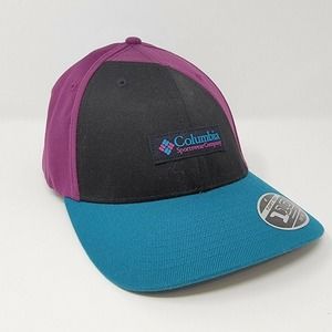 Columbia Sportswear Hat Snapback Flexfit 110 Black Purple Blue Retro Color Block